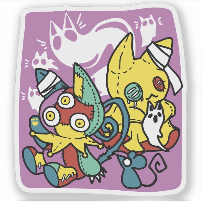 Adesivo Arte do Dia das Bruxas de Gatos Cerrantes: Assusta (Frente)