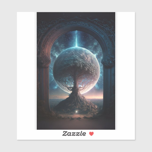 Adesivo Arte Fantástica de Árvore Cósmica Unificada (Folha)