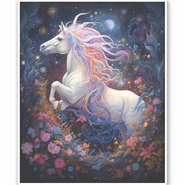 Adesivo Arte Fantástica de Cavalo Branco Magia (Frente)