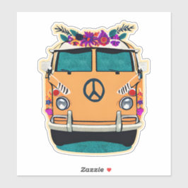 Adesivo Arte Floral Marrom Retro Hippie Van Cores Vintage
