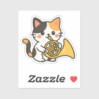 Adesivo Arte Fofa de Gato Calico com Trompa Francesa