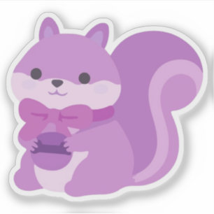 Adesivo Arte Kawaii de Esquilo Lavanda Pastel Adorável