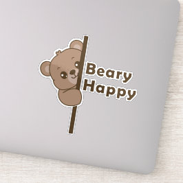 Adesivo Arte Kawaii de Urso Fofo Espiando Feliz