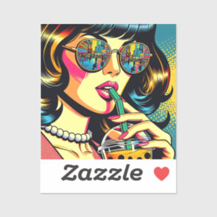 Adesivo Arte Pop Arte de Quadrinhos Mulher Bonita Bebendo