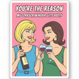 Adesivo Arte Pop BFF Humor de Vinho Vintage Retro Engraçad