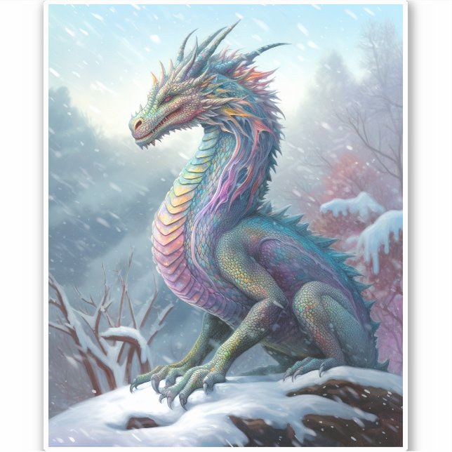 Adesivo Arte Rainbow Dragon Na Fantasia Da Neve (Frente)