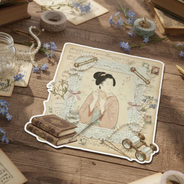 Adesivo Arte sofisticada de colagem Ukiyoe – Beleza vintag (Criador carregado)
