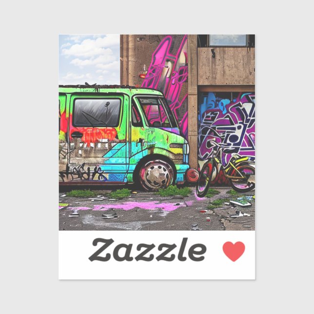 Adesivo Arte Urbana Abandonada de Van e Grafite de Bike (Folha)