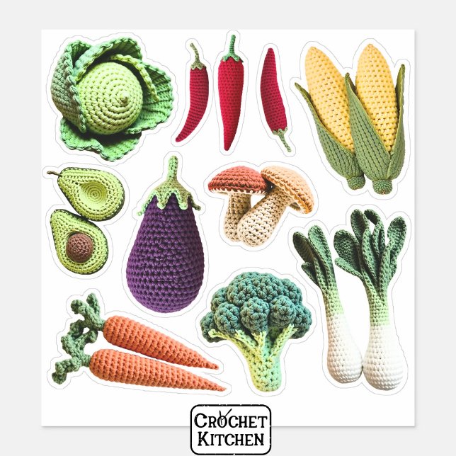 Adesivo Artesanato Colorido de Comida de Crochê de Legumes (Criador carregado)