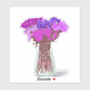 Adesivo Arty Happy Colorful Flowers In Vase +Custom Name