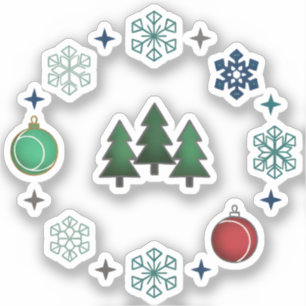 Adesivo Árvores de Natal e Flocos de Neve Festivos