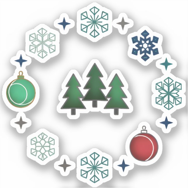 Adesivo Árvores de Natal e Flocos de Neve Festivos (Frente)