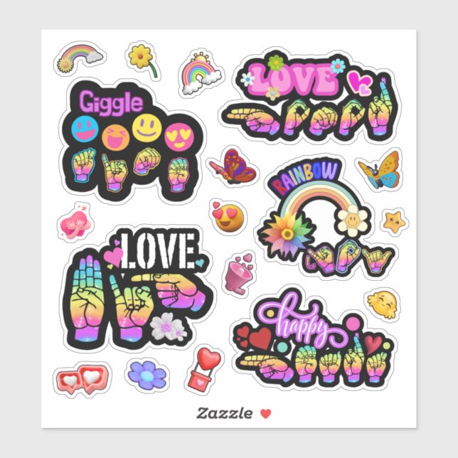 Adesivo ASL Affirmation Stickers – Love, Laugh, Celebrate (Folha)