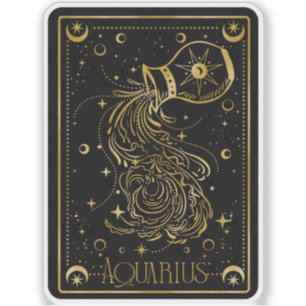 Adesivo Astrologia Zodiac Aquarius Preto e Dourado Sticker