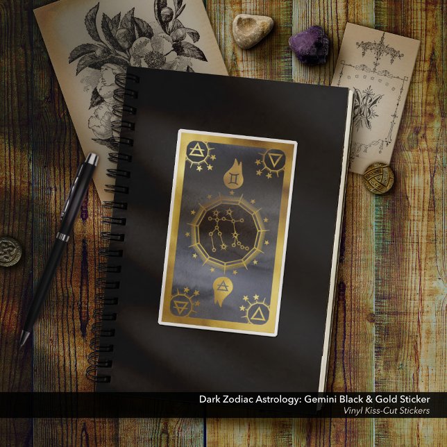 Adesivo Astrologia Zodiaca Escura: Gemini Preto e Dourado (Dark Zodiac Astrology: Gemini Black & Gold Sticker - Vinyl Kiss-Cut)