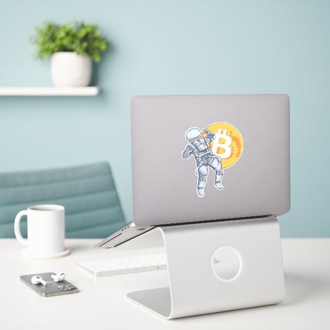 Adesivo Astronauta Cripto-BITCOIN - À Lua (Laptop na mesa)