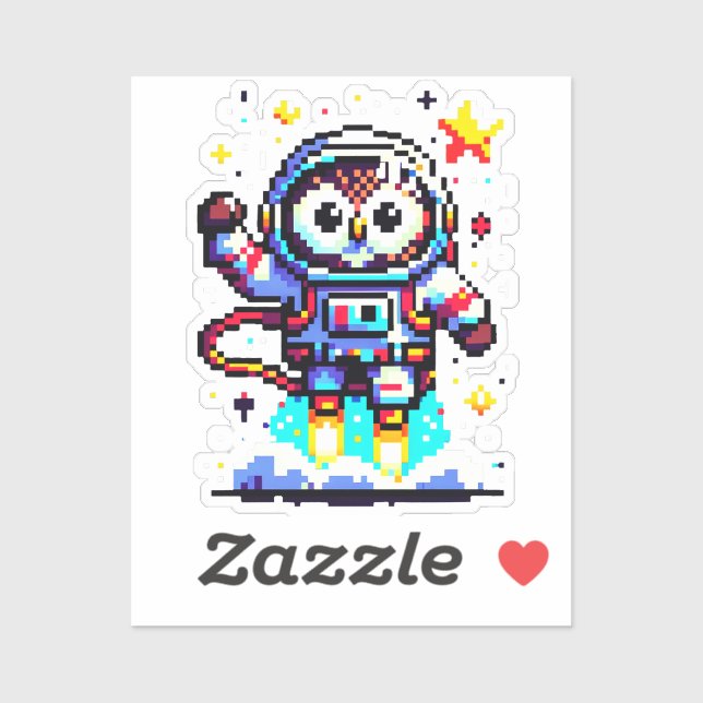 Adesivo Astronauta de Coruja de 8 Bits - Explorador de Esp (Folha)