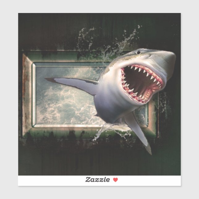 Adesivo Ataque de tubarão saltando da água em 3d (Folha)