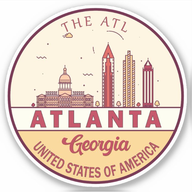 Adesivo Atlanta Georgia City Skyline Emblem (Frente)