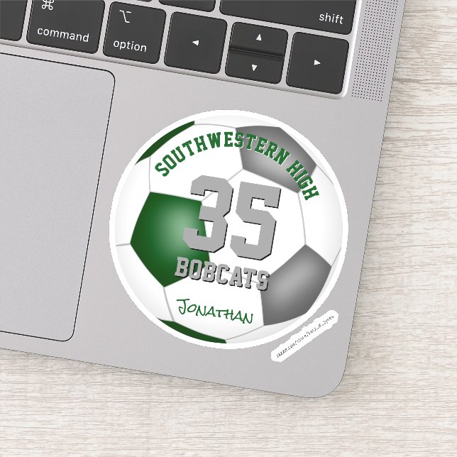 Adesivo atleta cinza verde nome jersey número soccer (Detalhe)