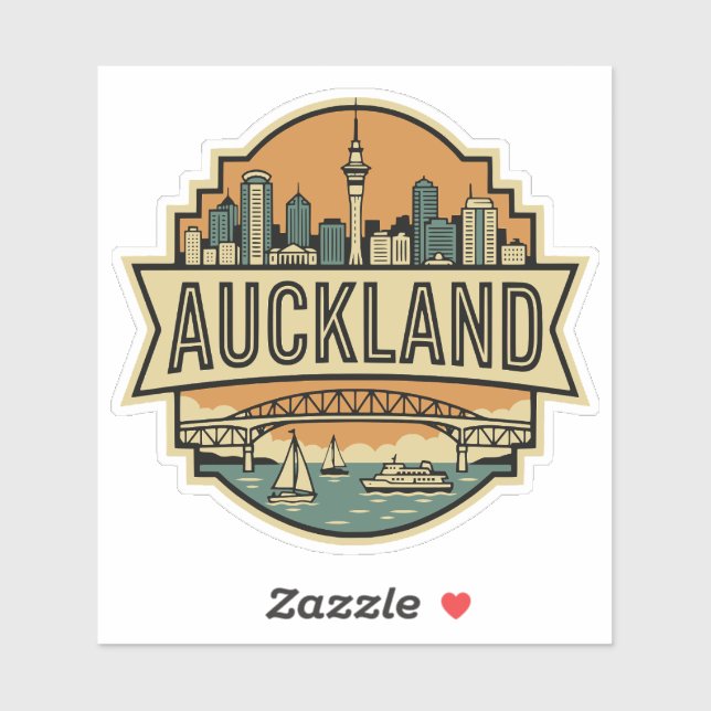Adesivo Auckland New Zealand Skyline Vintage Travel Badge  (Folha)