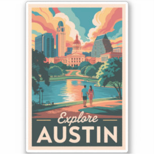 Adesivo Austin Texas Skyline Viagem Art Vintage