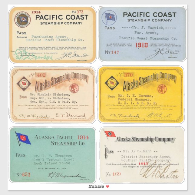 Adesivo Authentic Alaska and Pacific Steamship Pass 1900s (Folha)