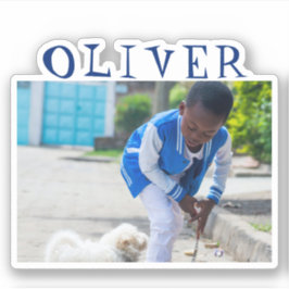 Adesivo Autocolante com nome de quadro azul e Photo Kids