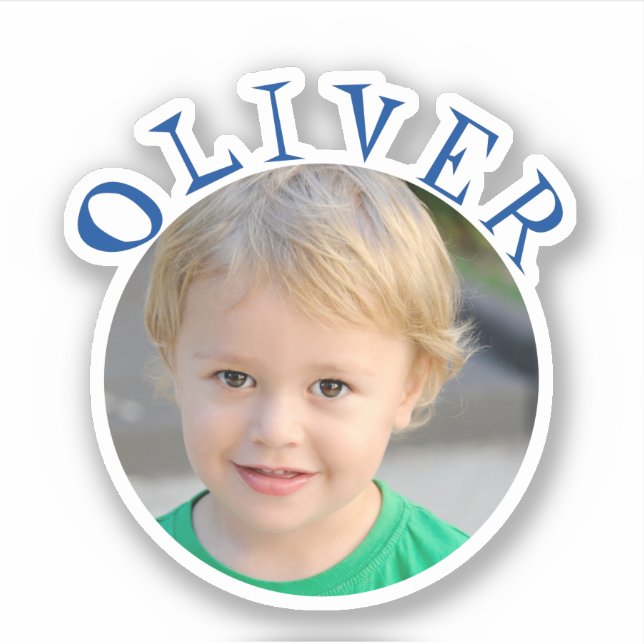 Adesivo Autocolante de Fotografias e Nome Azul-redondo (Frente)