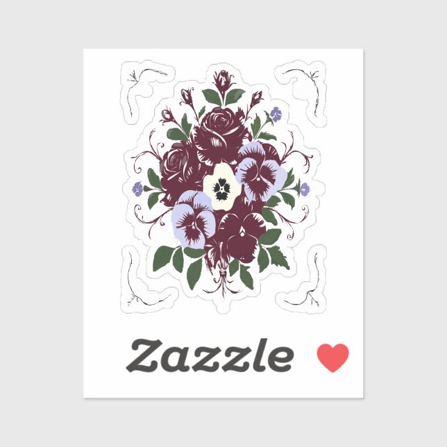 Adesivo Autocollant Botanique Bouquet de Roses Violettes (Folha)