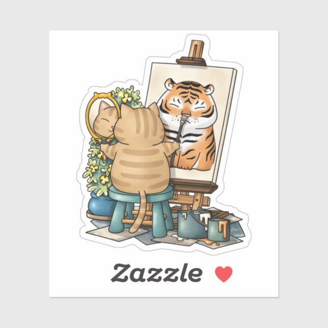 Adesivo Autorretrato de Confiança de Gato de Tigre (Folha)