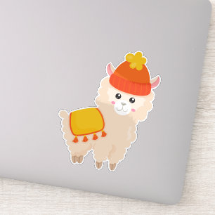 Adesivo Autumn Llama, Cute Llama, Alpaca, Llama Com Chapéu