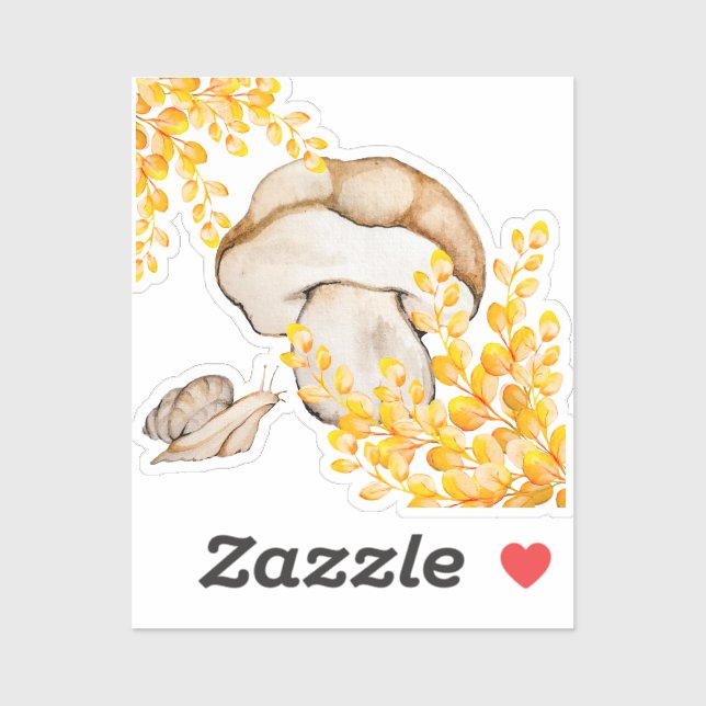 Adesivo Autumn mushroom, snail and yellow branches  (Folha)