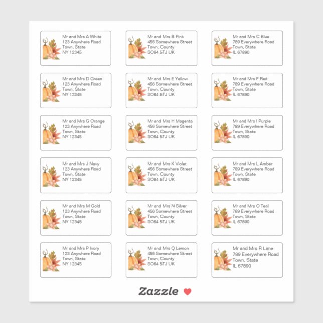 Adesivo Autumn Pumpkin Floral Nome e Endereço (Folha)