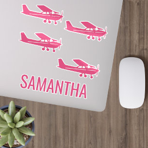Adesivo Avião Cessna Rosa Feminino Divertido Customizado