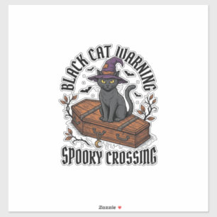 Adesivo Aviso de Gato Preto Vintage Halloween Bruxa Gato_1