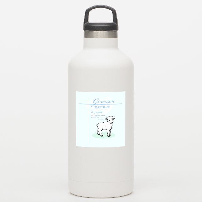 Adesivo Avô Baptism Blue Boy Lamb Personalizado (Garrafa d'água)