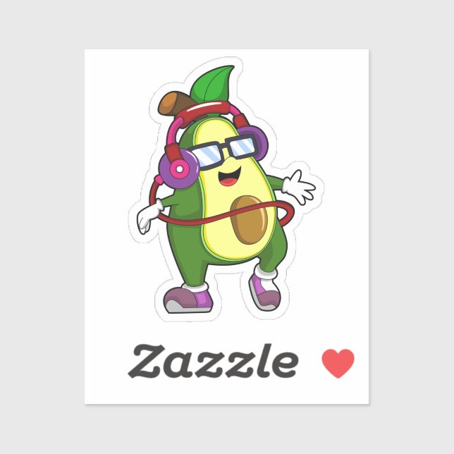 Adesivo Avocado em Música com Fone de Ouvido (Folha)