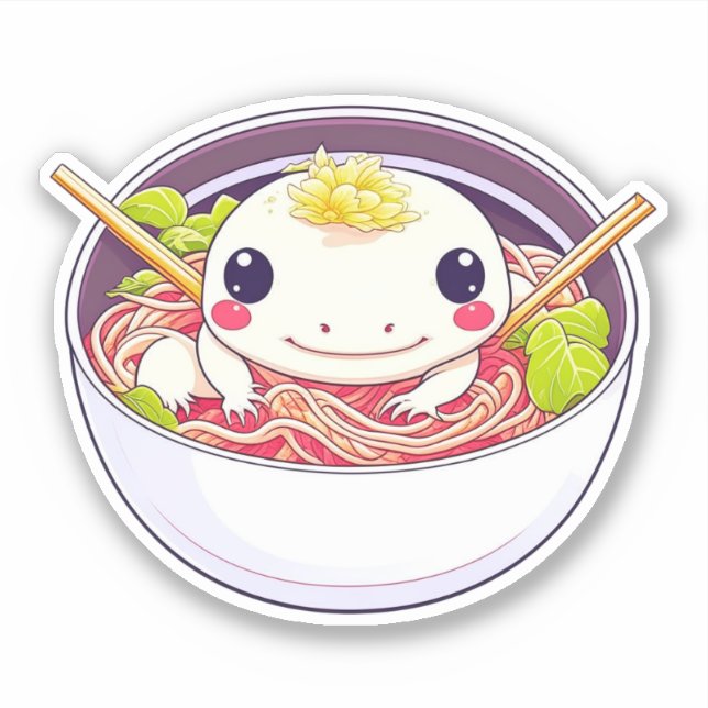 Adesivo Axolotl cútuo na taça de sopa de Ramen (Frente)