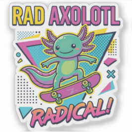 Adesivo Axolotl Skateboard Radical neon estilo retrô dos a