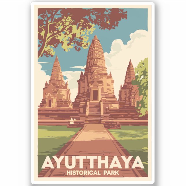 Adesivo Ayutthaya Historical Park Illustration Viagem Art (Frente)