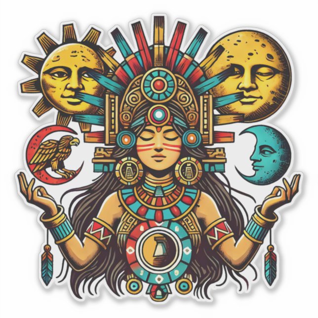 Adesivo Aztec Índia, princesa moda-sol Arte popular (Frente)