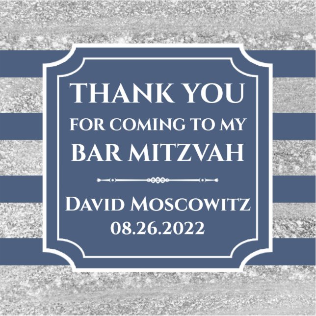 Adesivo Azul, Cinza Strike Bar Mitzvah Obrigado Sticker (Frente)
