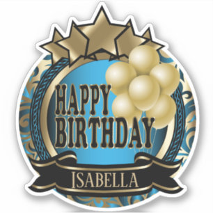 Adesivo Azul Feliz Aniversário - Adicionar Nome