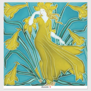 Adesivo Azulejo Art Nouveau Narciso Amarelo de Walter Cran