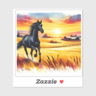 Adesivo Azulejo de Aquarela de Cavalo de Galopagem Sunset