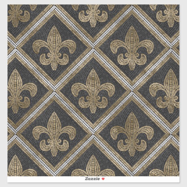 Adesivo Azulejo de fleur-de-lis, preto e dourado (Folha)