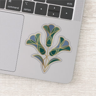 Adesivo Azulejo Floral Art Déco. Verde, Azul e Dourado