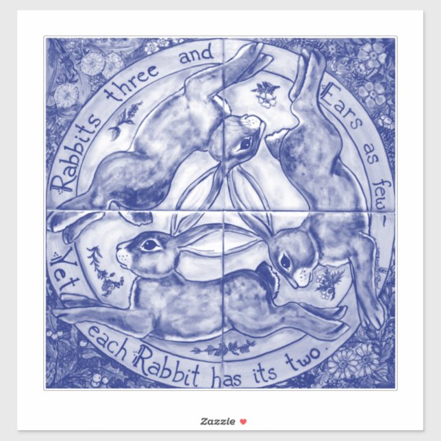 Adesivo Azulejos de 6" com decoração mural com coelho azul (Folha)
