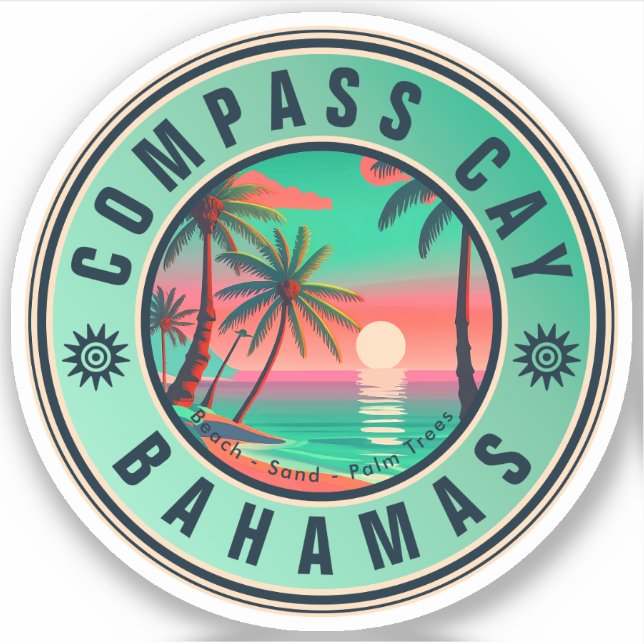 Adesivo Baamas de Compass Cay Retro Sunset Souvenir 1950 (Frente)